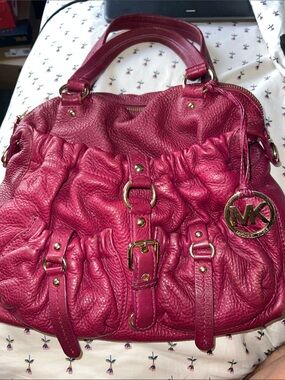Michael Kors Fuchsia Pebbled Leather Shoulder Bag with Gold Hardware